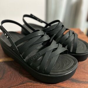 Crocs Brooklyn Strappy Black Low Wedge Sandals
Women's size 9